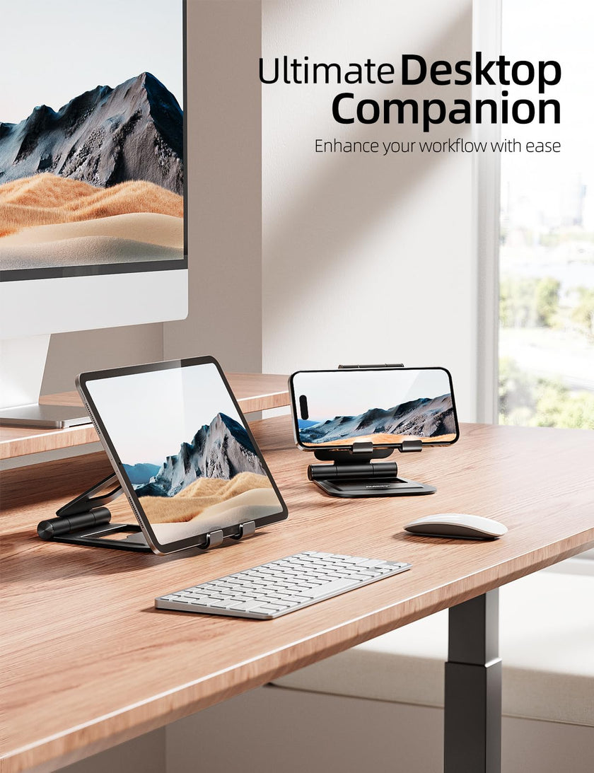 Nulaxy Aluminum Dual Foldable iPad Stand, Fully Adjustable Desktop Tablet Holder, iPad Accessories Office Compatible with 4-11