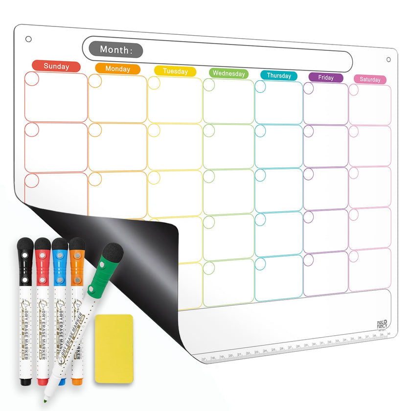 Magnetic Calendar for Fridge, Dry Erase Whiteboard Calendar Monthly Planner, 6-Week Layout, Easy to Clean, Extra-Thick Strong Magnetic Hold, Includes Dual-Magnet Markers & Eraser 43 x 33 cm 🍁 All In One Marketplace Canada
