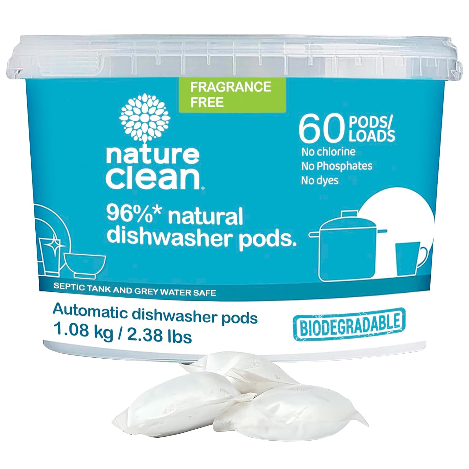 Nature Clean Automatic Dishwasher Pacs, Fragrance-Free, 60 Count 🍁 All In One Marketplace Canada