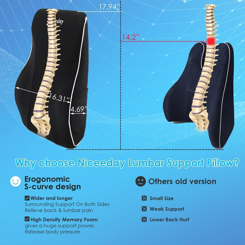 Lumbar Support Pillow for Office Chair Car Lumbar Pillow Lower Back Pain Relief Memory Foam Back Cushion with 3D Mesh Cover Gaming Chair Back Pillow Ergonomic Back Rest for Wheelchair Desk 🍁 All In One Marketplace Canada