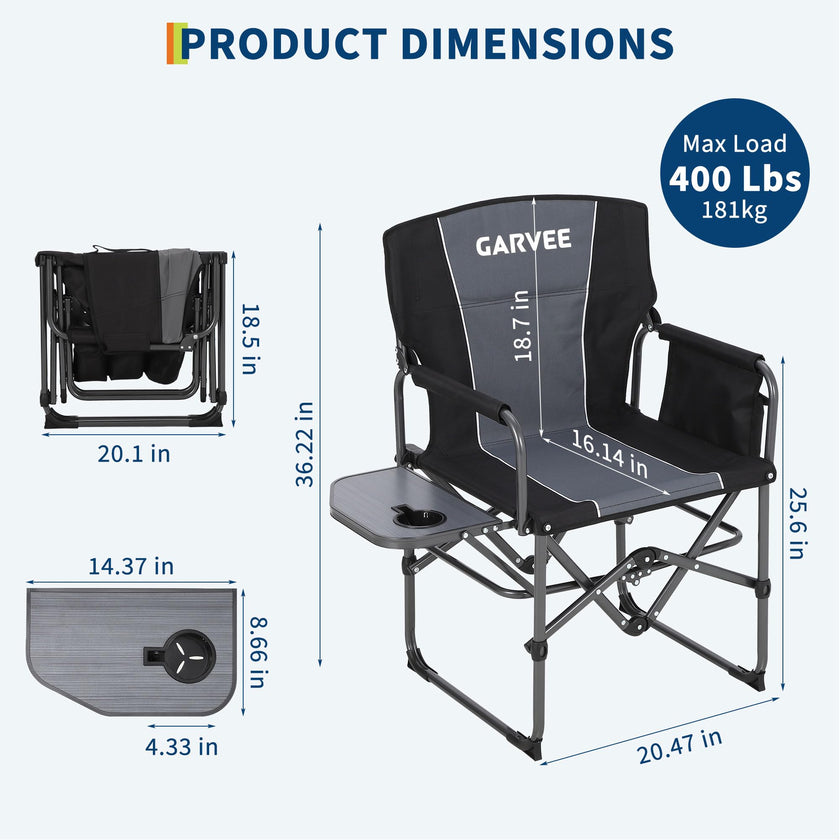 GarveeLife Oversized Camping Chair w/Side Table & Pocket,Outdoors, Black 🍁 All In One Marketplace Canada