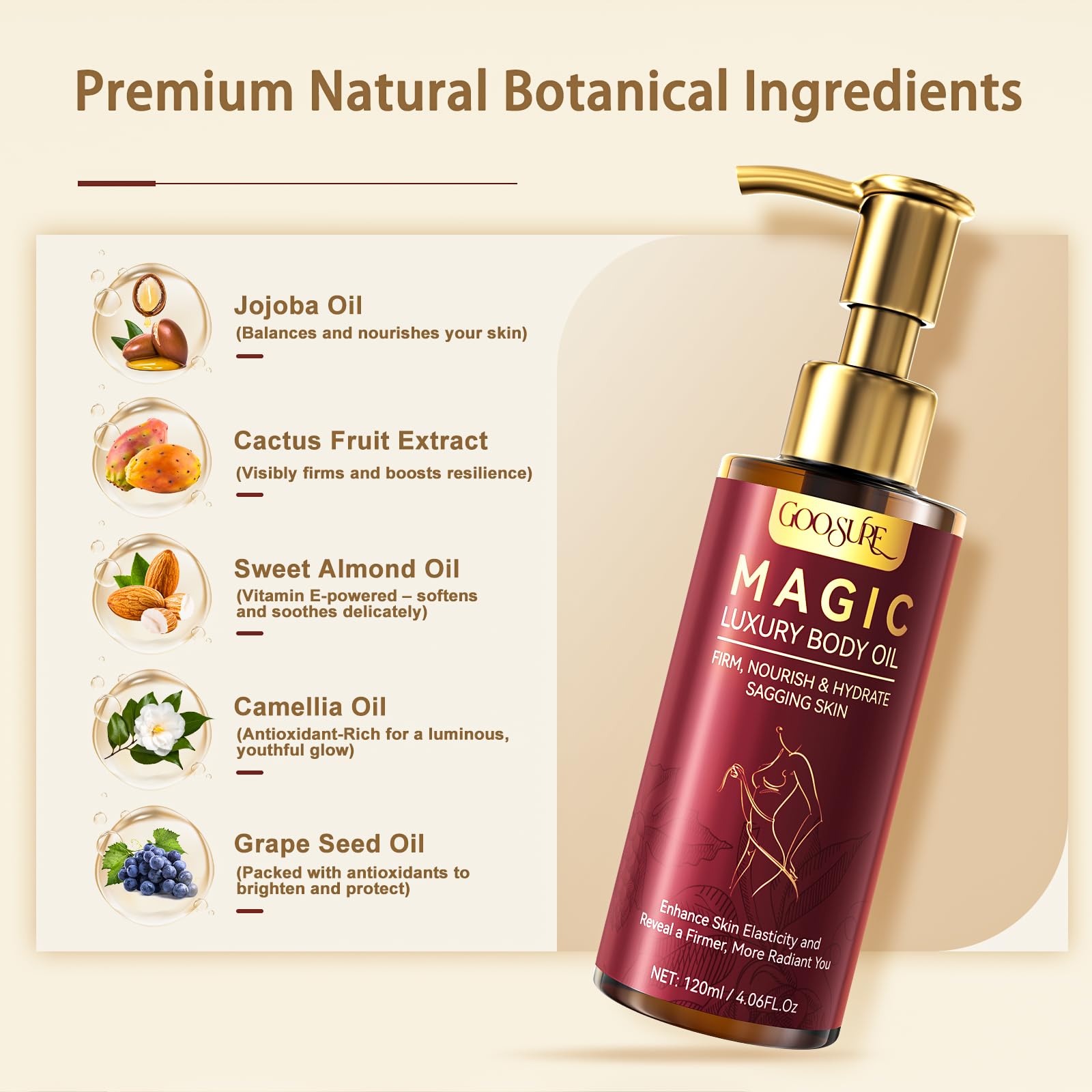 Magic Body Firming Oil, Natural Botanicals Firming Body Massage Oil, Fast Absorbing with Cactus Extract & Camellia, Vitamin E, Moisturizer & Hydrating Body Oil with Abdomen&Legs& Full Body, 4.06 Fl oz 🍁 All In One Marketplace Canada