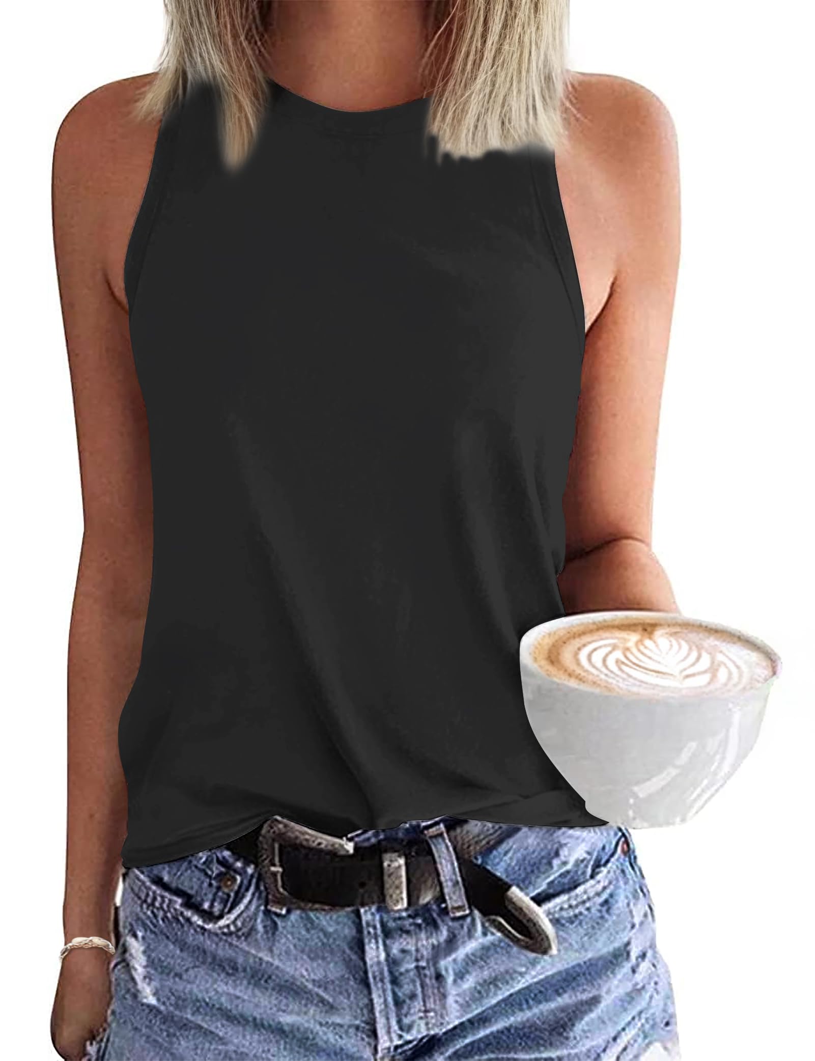 WNEEDU Womens Summer Tank Tops Sleeveless Crewneck Loose Fit Basic Cami 2026 New Casual Shirt Black L 🍁 All In One Marketplace Canada
