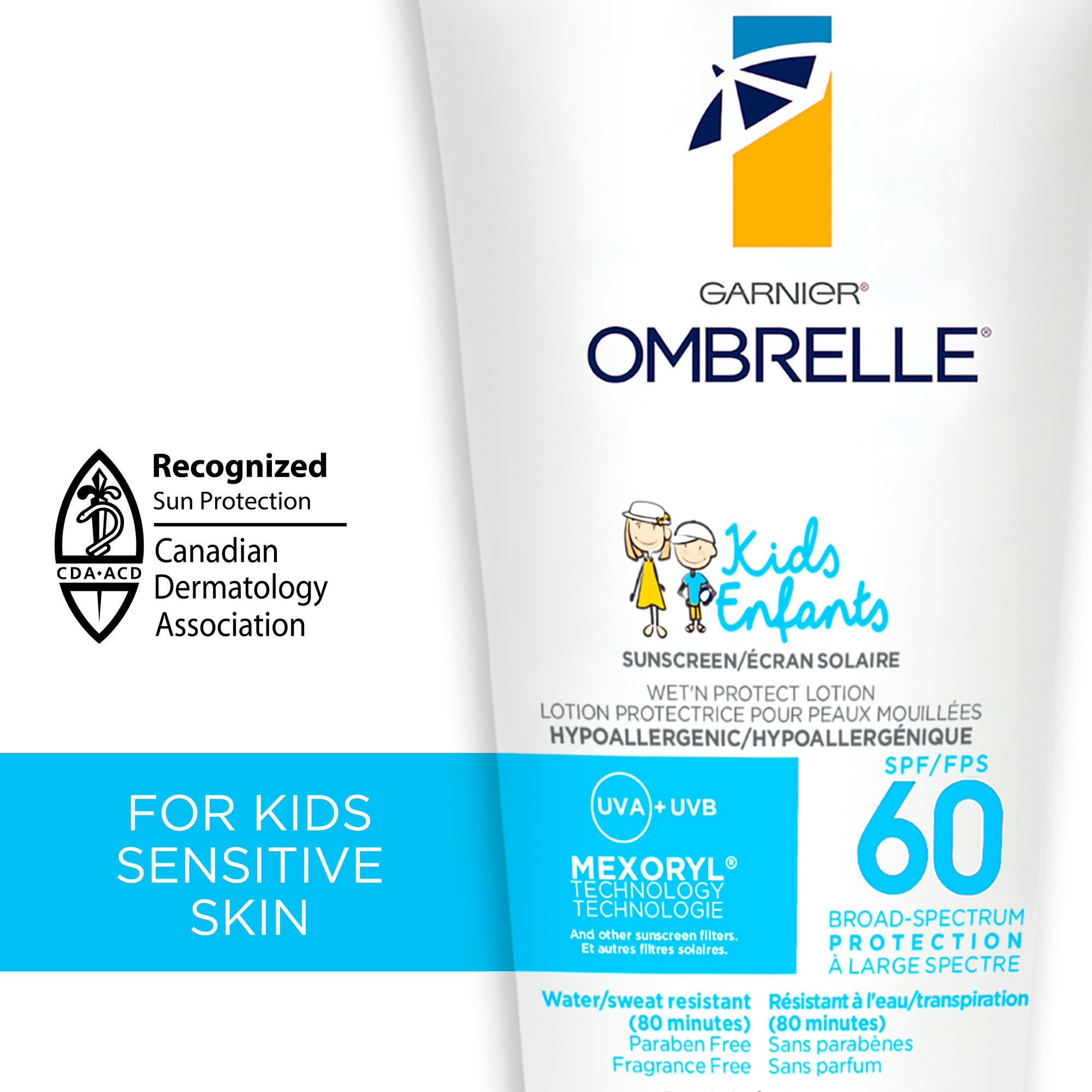 Garnier Ombrelle Kids Sunscreen Lotion SPF 60, Formulated for Sensitive Skin, Body Sunscreen, Fragrance-Free, Very High Broad-Spectrum UVA/UVB Protection, Water Resistant, 200ml 🍁 All In One Marketplace Canada