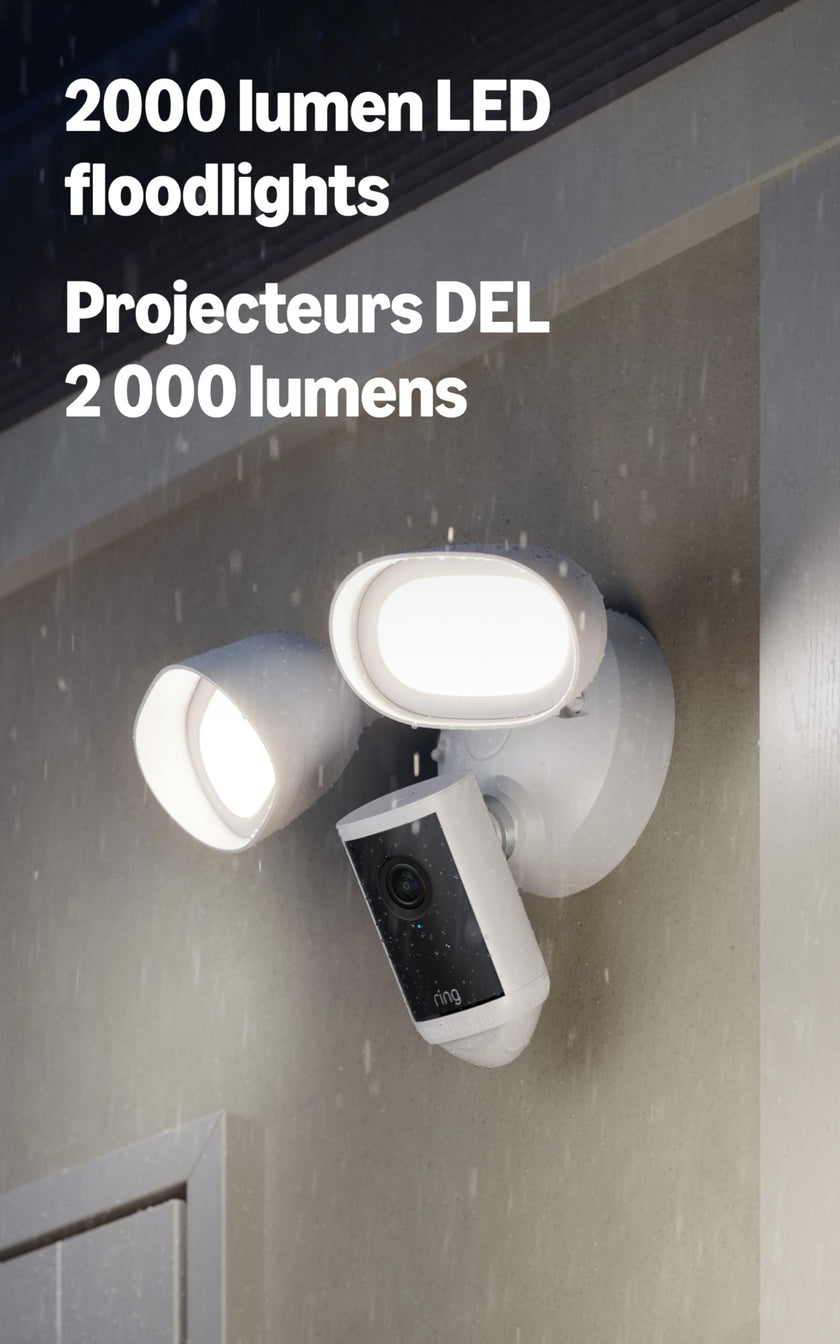 Ring Floodlight Cam Pro, Wired (Newest Model) — Retinal 4K with wide-angle video, 10x Enhanced Zoom, and 2000 Lumen Floodlights, White 🍁 All In One Marketplace Canada