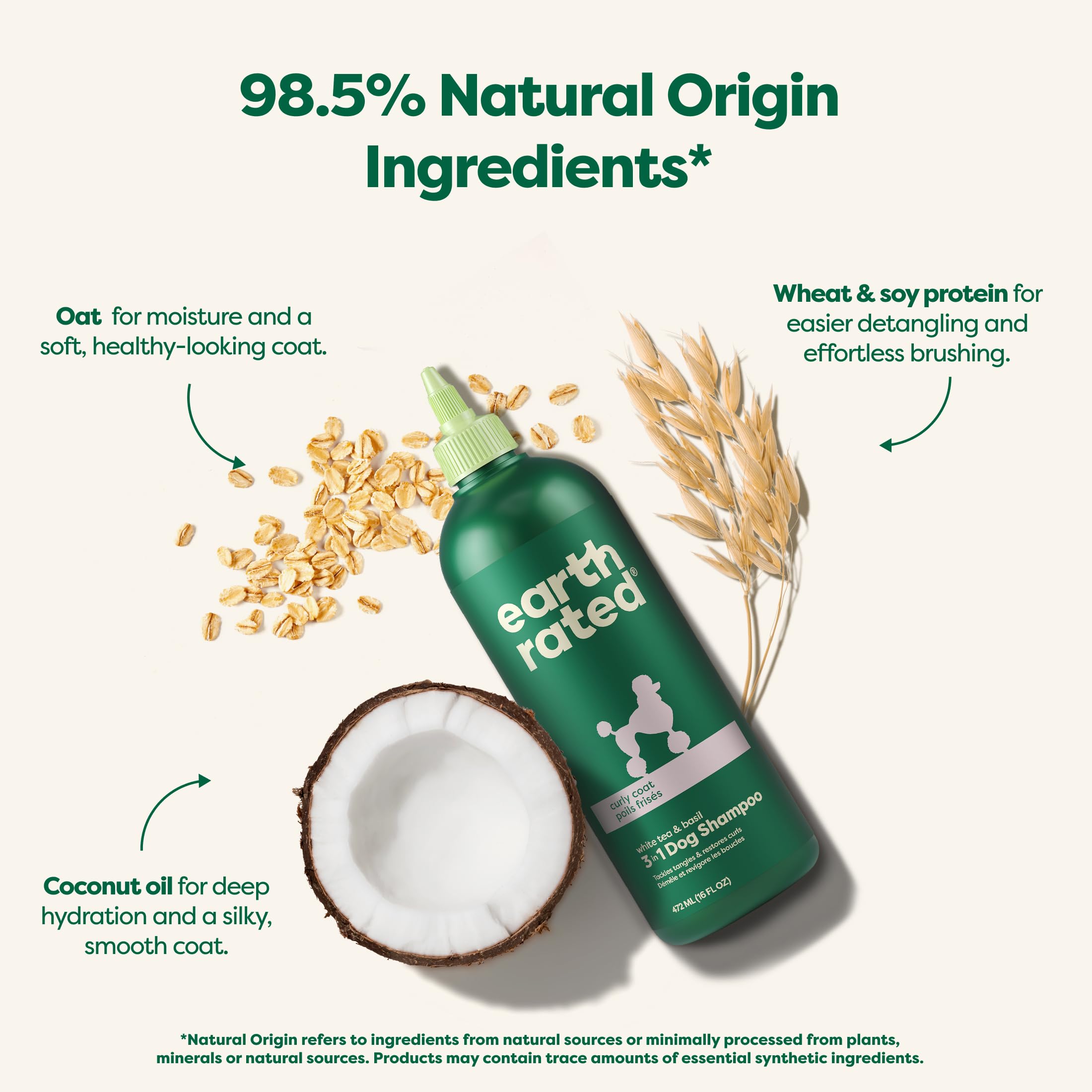 Earth Rated (A Canadian Company), 3-in-1 Detangling Dog Shampoo and Conditioner, Deodorizing Oatmeal Shampoos for Dogs and Puppies, Great for Smelly Pets, White Tea and Basil Scent, 473 ml 🍁 All In One Marketplace Canada