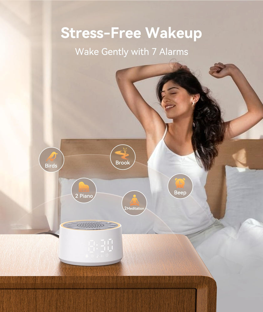 Dreamegg D1 Nova Sound Machine - White Noise Machine Alarm Clock with 25 Soothing Sounds, 10 Night Lights for Baby Adult, Dimmable, 7 Alarm Sounds, Timer, Noise Machine for Sleeping, Bedroom, Travel 🍁 All In One Marketplace Canada