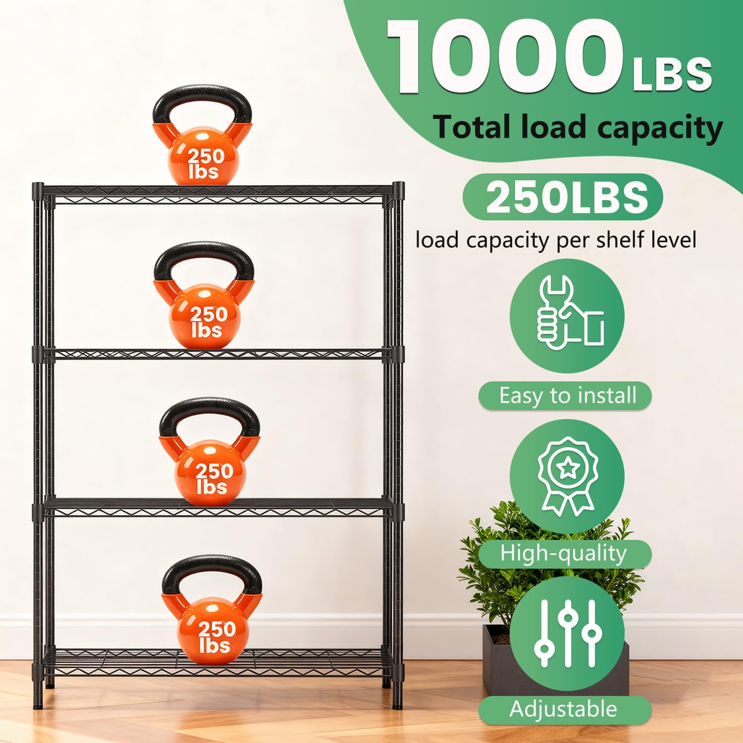 FDW Storage Shelves,Wire Shelving Unit Metal Shelves Heavy Duty Layer Rack Storage Rack Adjustable Utility (Black, 36