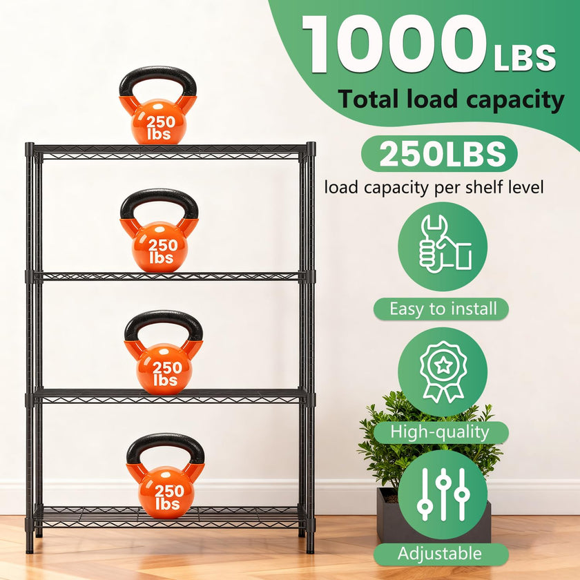 FDW Storage Shelves,Wire Shelving Unit Metal Shelves Heavy Duty Layer Rack Storage Rack Adjustable Utility (Black, 36