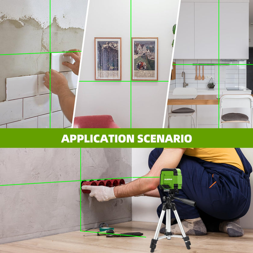 Huepar Self Leveling Laser Level with Tripod, 98Ft Green Cross Line Laser Leveler Tool for Picture Hanging, Tile, Home Renovation, Indoor Project, Battery Included, 40in Tripod 🍁 All In One Marketplace Canada