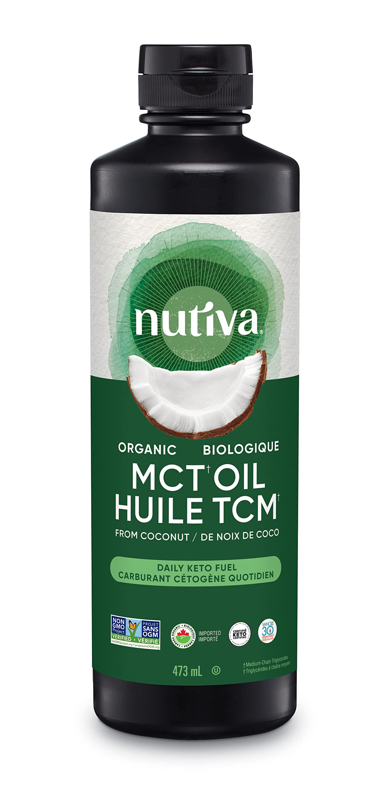 Nutiva Organic MCT Oil, Unflavored, 473 mL | Organic, Non-GMO, Non-BPA | Vegan, Gluten-Free, Keto & Paleo | 14g MCT per Serving & Neutral Flavor for Energy Boost to Coffee, Shakes and Salads 🍁 All In One Marketplace Canada