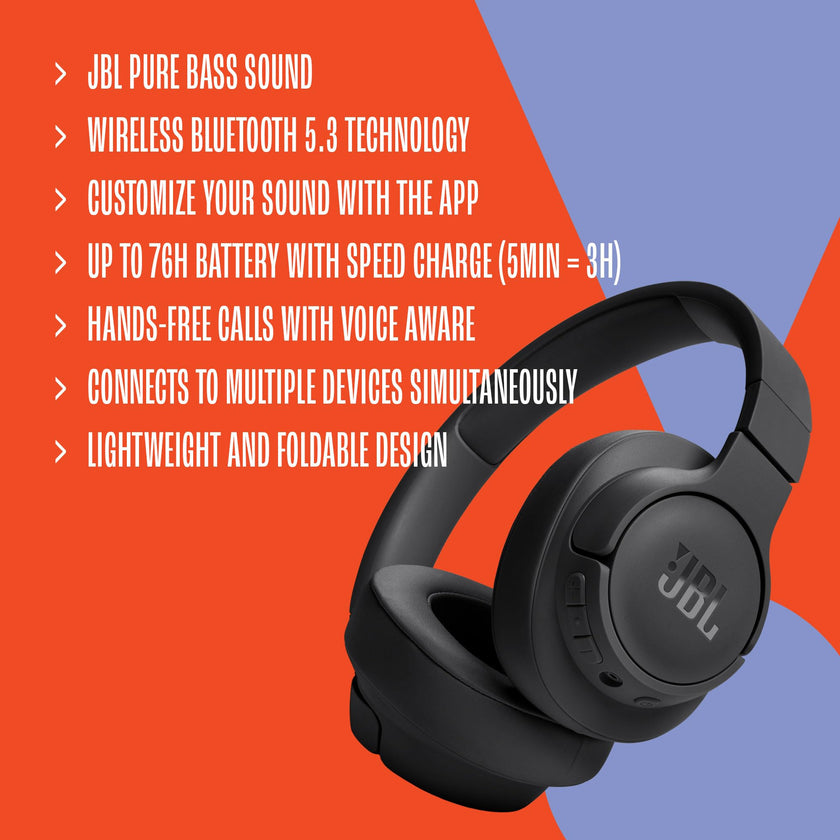 JBL Tune 720BT - Wireless Over-Ear Headphones with JBL Pure Bass Sound, Bluetooth 5.3, Up to 76H Battery Life and Speed Charge, Lightweight, Comfortable and Foldable Design (Blue) 🍁 All In One Marketplace Canada