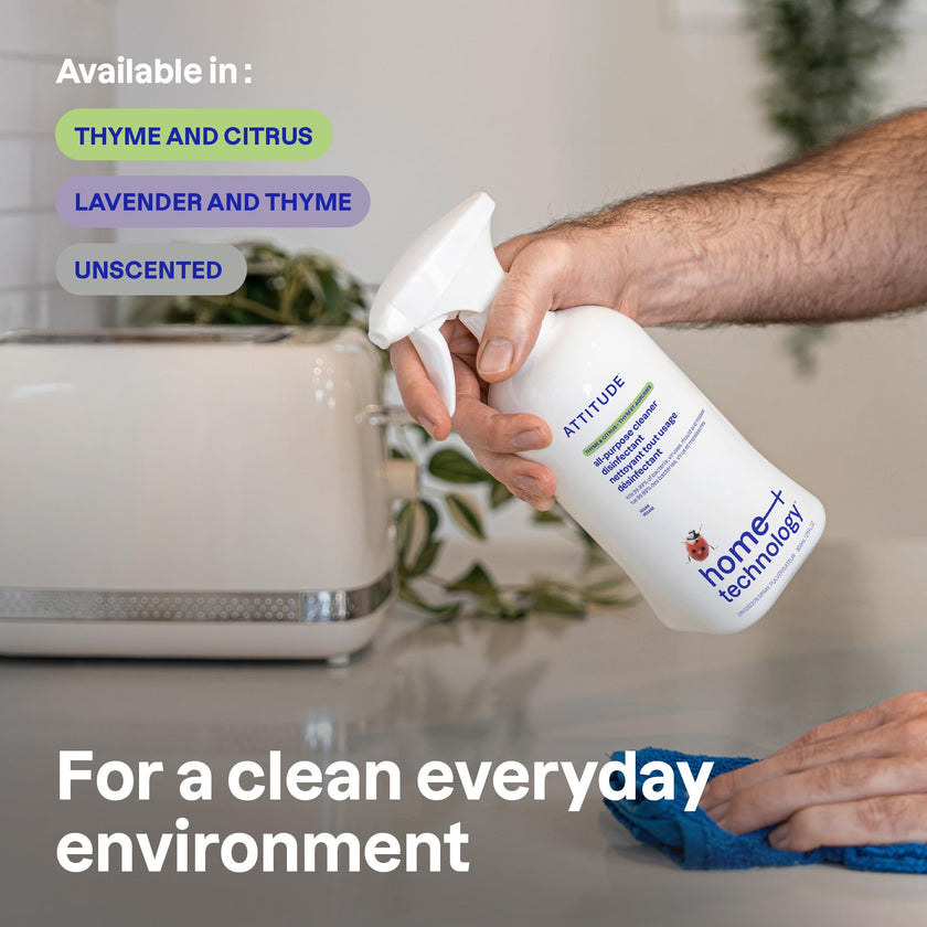 ATTITUDE Disinfectant Spray, All Purpose Cleaner with 99.99% Germ & Virus Elimination, Vegan & Plant-Based, Multi-Surface, Made in Canada, Unscented, 800 mL (Pack of 3) 🍁 All In One Marketplace Canada