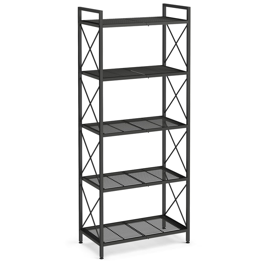 SONGMICS 5-Tier Metal Storage Rack, Shelving Unit with X Side Frames, Dense Mesh, 12.6 x 23.6 x 57.3 Inches, for Entryway, Kitchen, Living Room, Bathroom, Industrial Style, Ink Black UBSC165B01 🍁 All In One Marketplace Canada