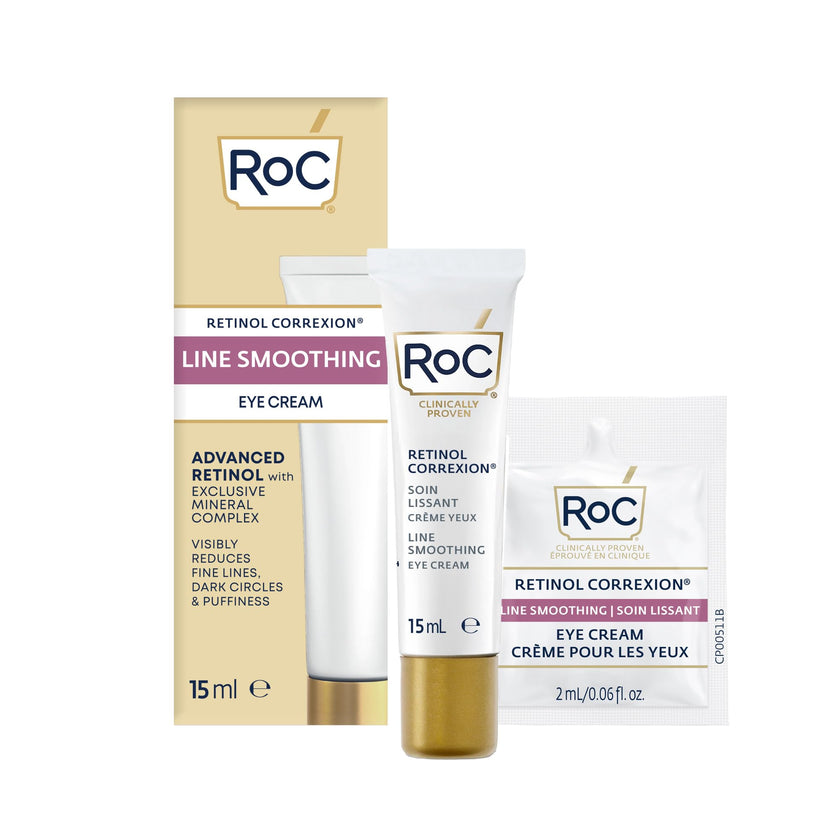 RoC Retinol Correxion Under Eye Cream for Dark Circles & Puffiness, Daily Wrinkle Cream, Anti Aging Line Smoothing Skin Care Treatment for Women and Men, with Retinol Eye Cream Packette 🍁 All In One Marketplace Canada