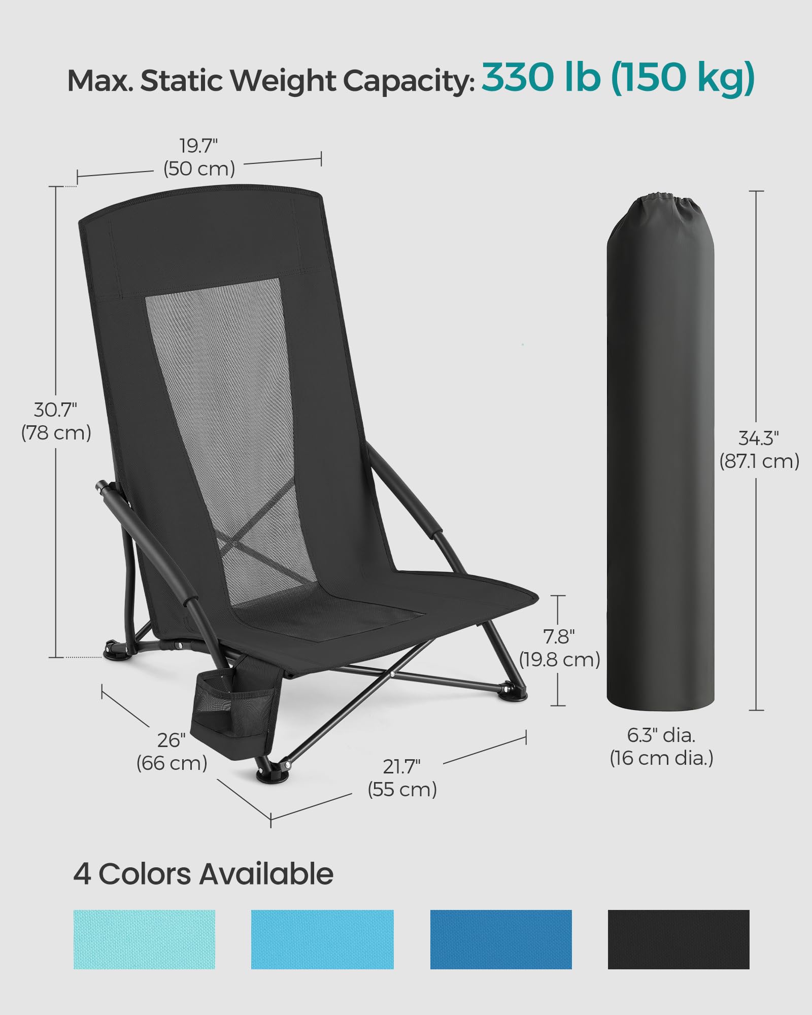 SONGMICS Set of 2 Portable Beach Chairs for Adults, Max. Load 330 lb Each, High Backrest, Cup Holder, Lightweight, Heavy-Duty, Black UGCB067B01V1 🍁 All In One Marketplace Canada