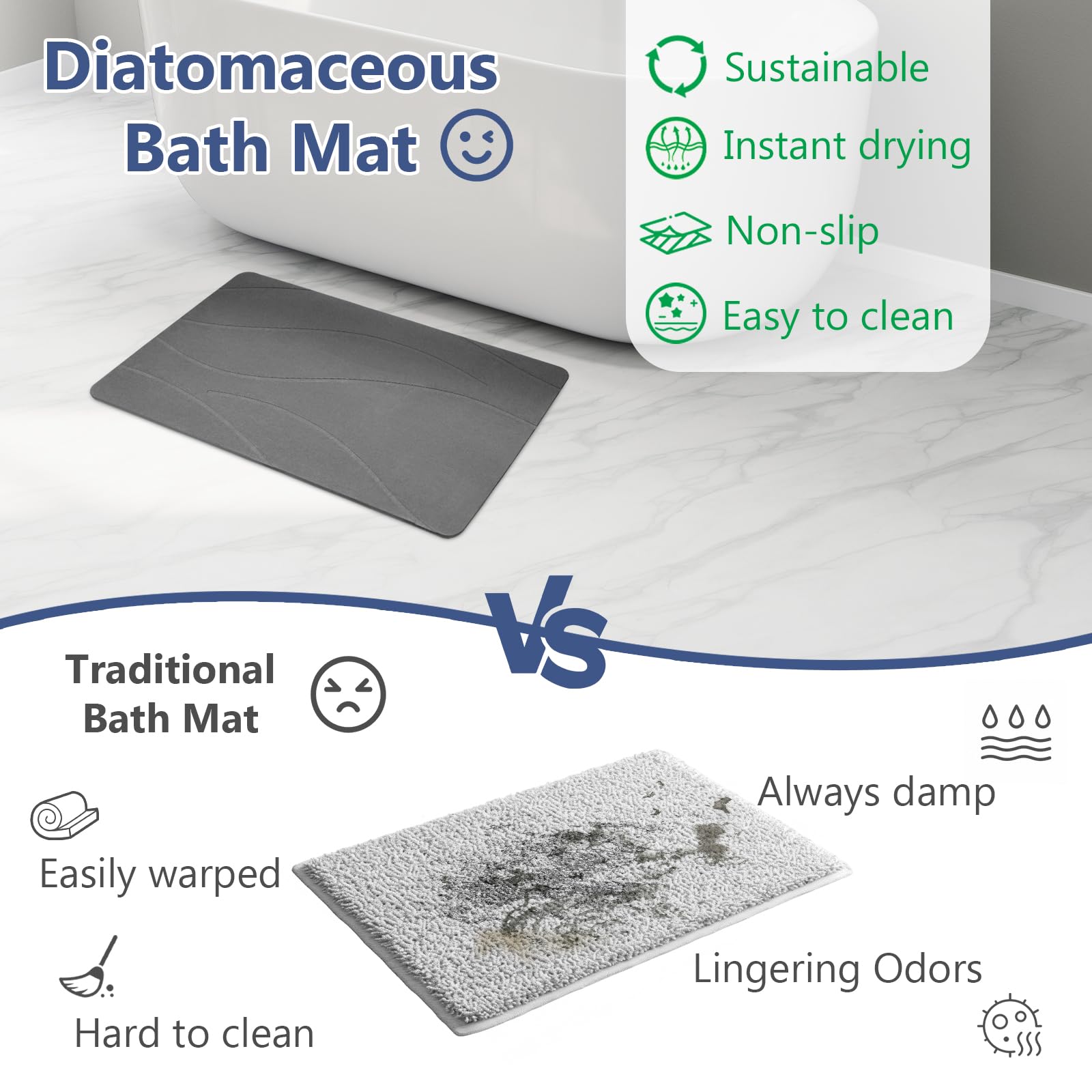 Ceecysaa 60 x 39cm Stone Bath Mat, Diatomaceous Earth Quick Dry Non Slip, Dark Gray 🍁 All In One Marketplace Canada