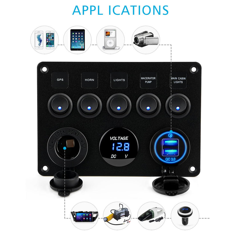 Kohree 5 Gang 12V Switch Panel, Rocker Switch Panel with Touch Switch 🍁 All In One Marketplace Canada
