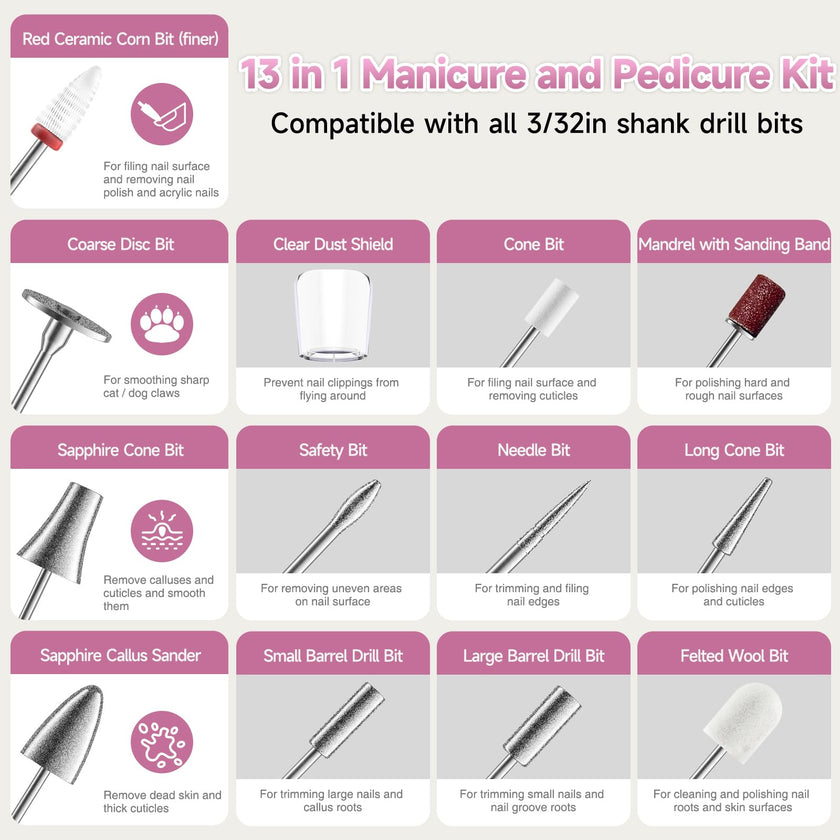 SnnyNyx Cordless Electric Nail Drill 35000 RPM, Professional Nail File Kit with LCD Display, 12 Bits & 36 Sanding Bands, Rechargeable Manicure Pedicure Kit for Acrylic Gel Nails, Salon & Home Use(Rose Gold) 🍁 All In One Marketplace Canada
