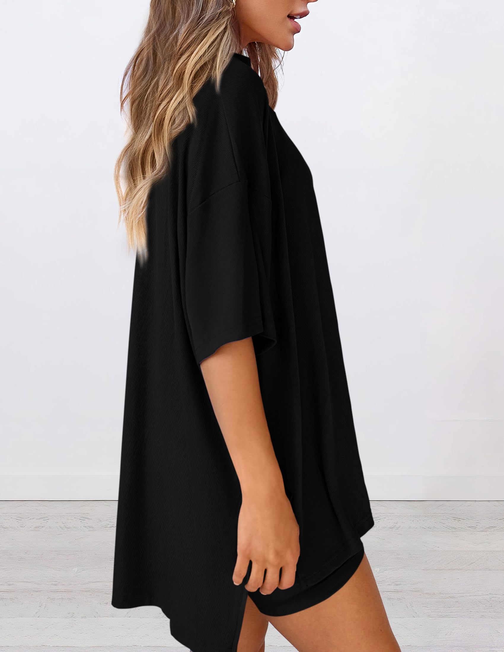 PRETTYGARDEN Women's Two Piece Lounge Set 2026 Summer Casual Oversized Shirts Biker Shorts Matching Airport Travel Outfit (Black,X-Large) 🍁 All In One Marketplace Canada