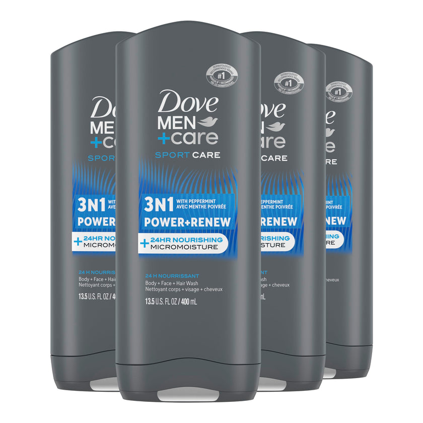 Dove Men+Care Refreshing Power + Renew 3N1 Body, Hair and Face Wash with 24-Hour Nourishing Micromoisture Technology Body Wash for Men 400 ml (Pack of 4) 🍁 All In One Marketplace Canada