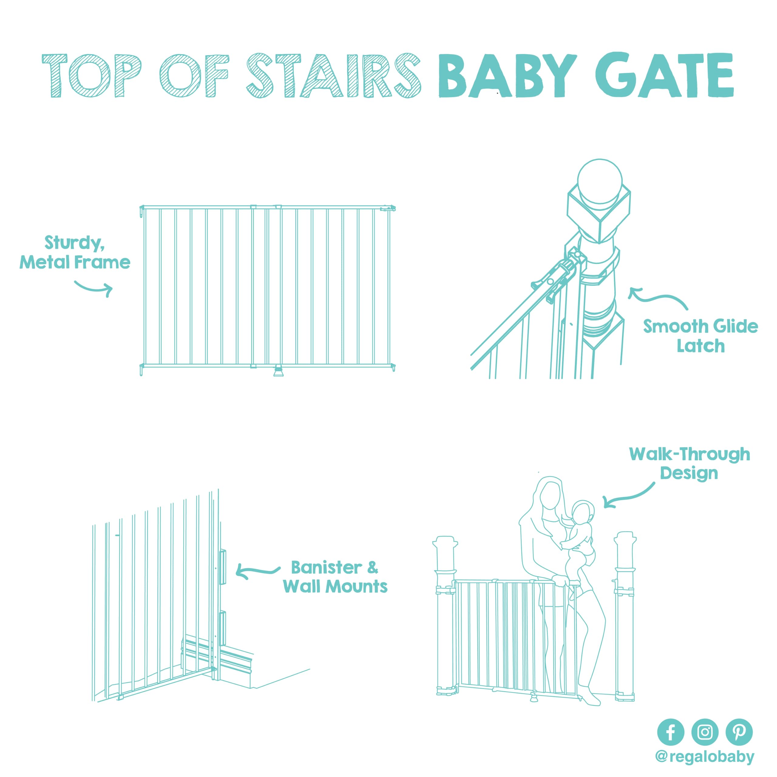 Regalo 2-in-1 Stairway and Hallway Wall Mounted Baby Gate, Includes Banister and Wall Mounting Kit, White 🍁 All In One Marketplace Canada