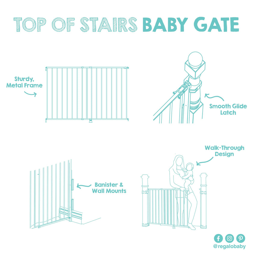 Regalo 2-in-1 Stairway and Hallway Wall Mounted Baby Gate, Includes Banister and Wall Mounting Kit, White 🍁 All In One Marketplace Canada