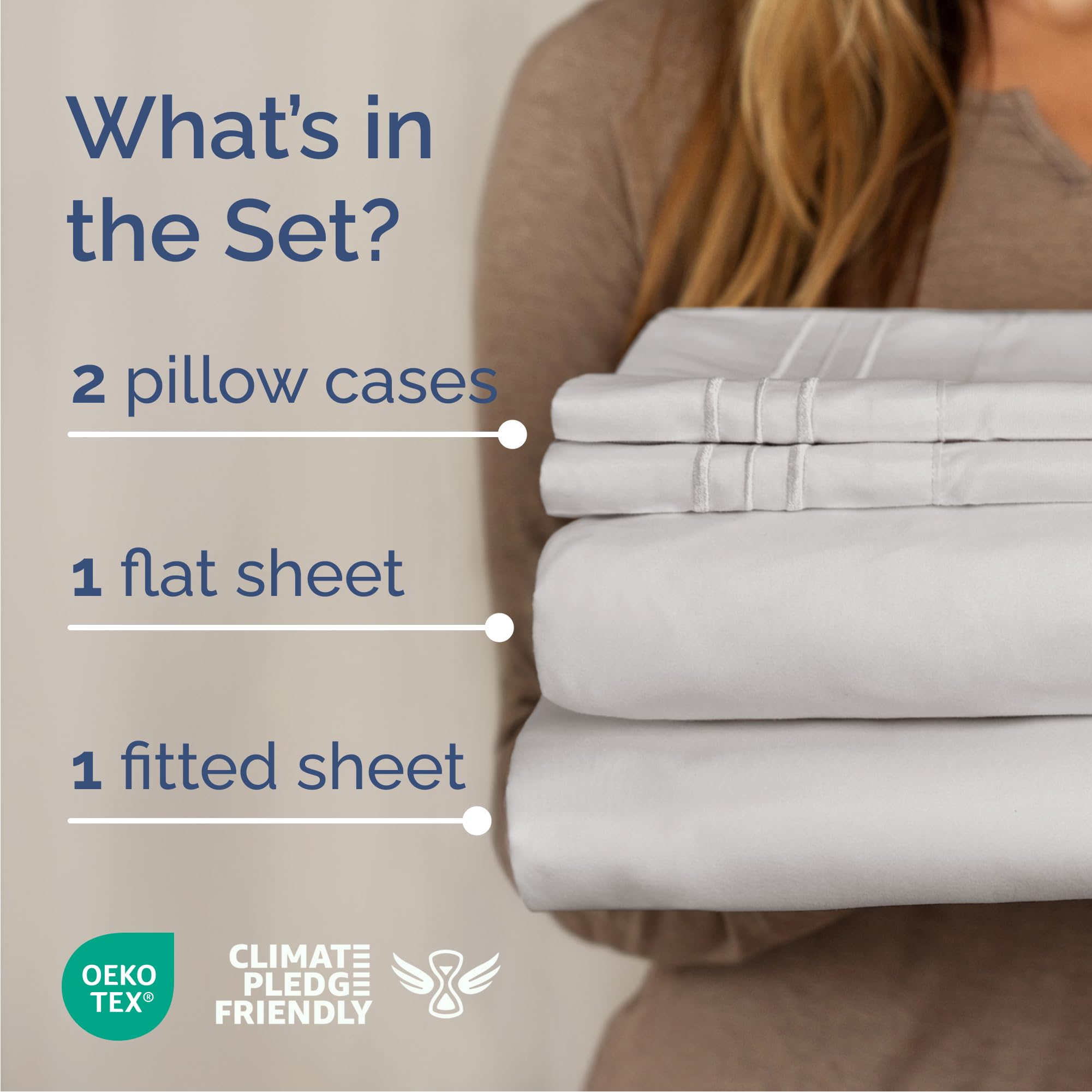 Queen Size 4 Piece Sheet Set - Comfy Breathable & Cooling Sheets - Hotel Luxury Bed Sheets for Women & Men - Deep Pockets, Easy-Fit, Soft & Wrinkle Free Sheets - French Grey Oeko-Tex Bed Sheet Set 🍁 All In One Marketplace Canada