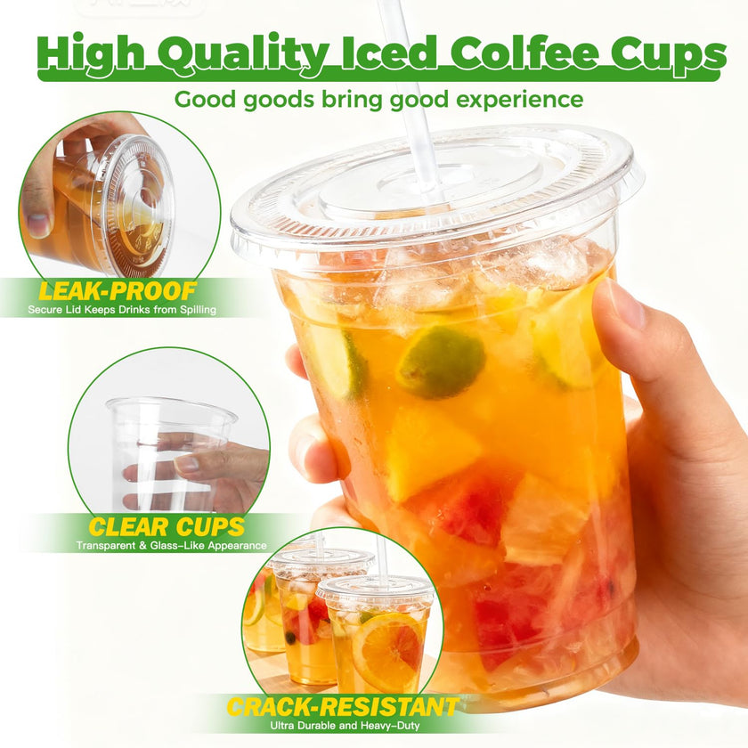 Sipthene 16 oz Clear Plastic Cups with Lids and Straws, 50 Set Disposable Coffee Cups for Iced Coffee, Cold Beverages, Smoothies and to-Go Drinks 🍁 All In One Marketplace Canada