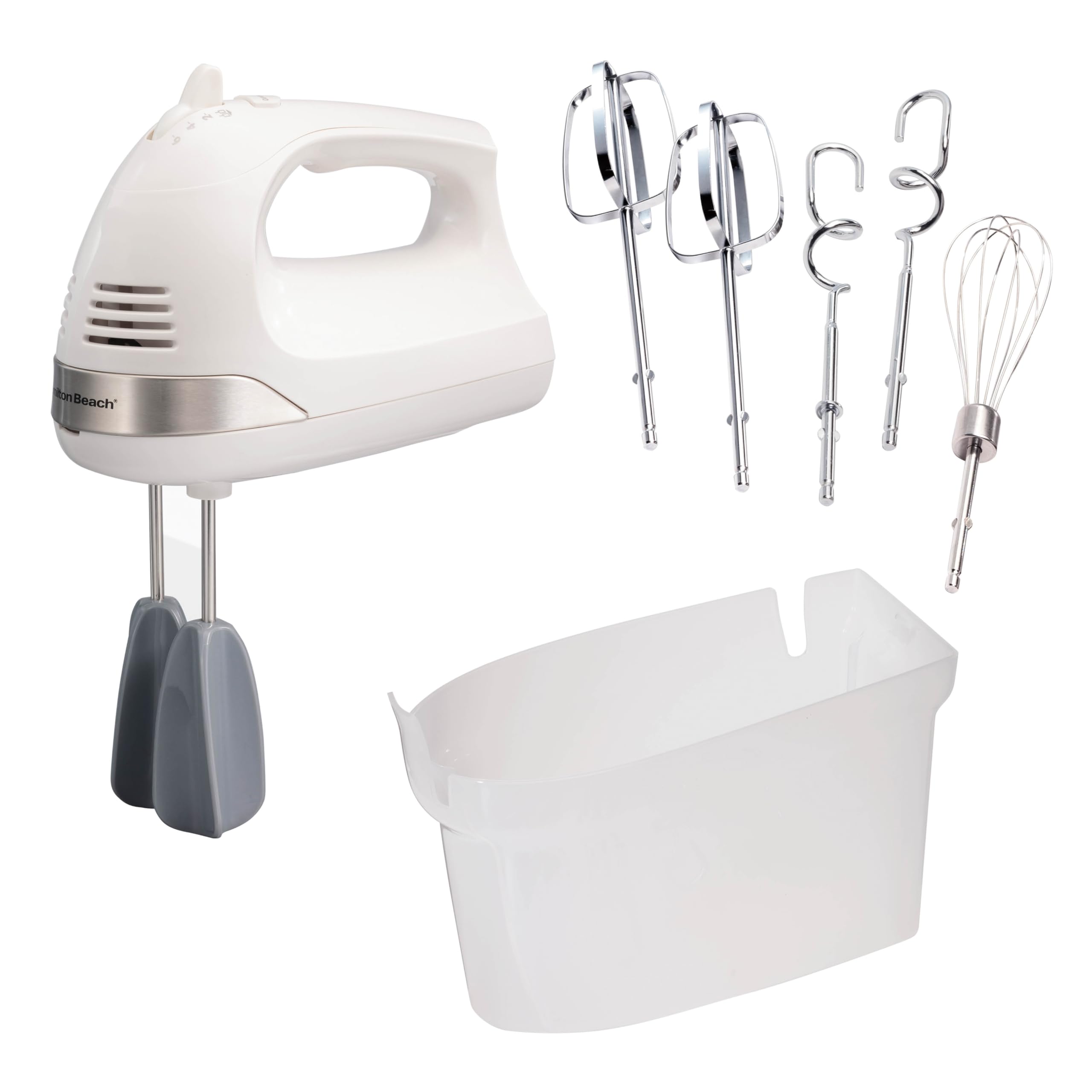 Hamilton Beach 6-Speed Electric Hand Mixer for Baking, 275W, Easy Clean Beaters, Dough Hooks, Whisk, Snap-On Storage Case, White (62636J) 🍁 All In One Marketplace Canada