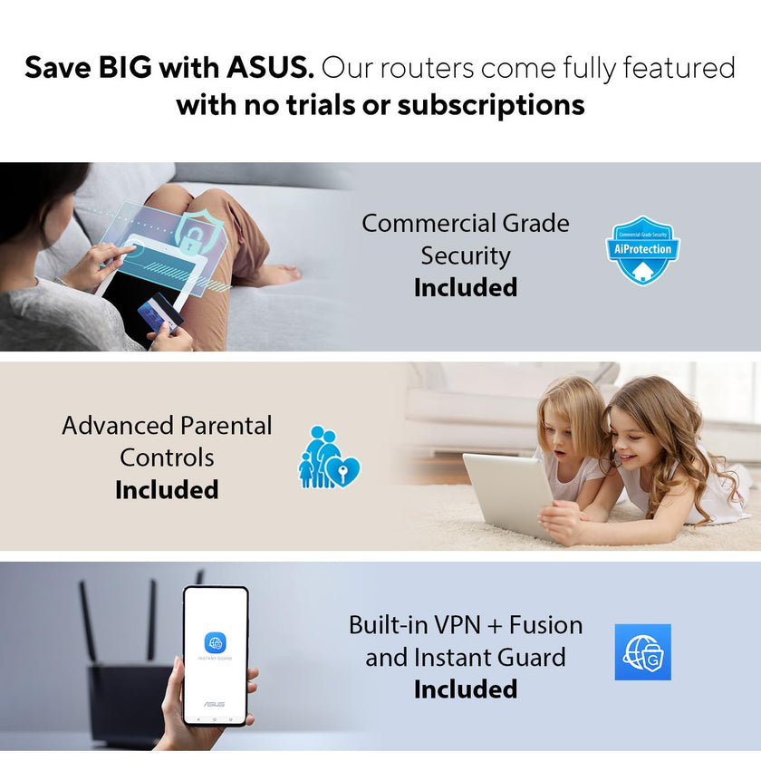ASUS RT-AX1800S Dual Band WiFi 6 Extendable Router, Subscription-Free Network Security, Parental Control, Built-in VPN, AiMesh Compatible, Gaming & Streaming, Smart Home 🍁 All In One Marketplace Canada