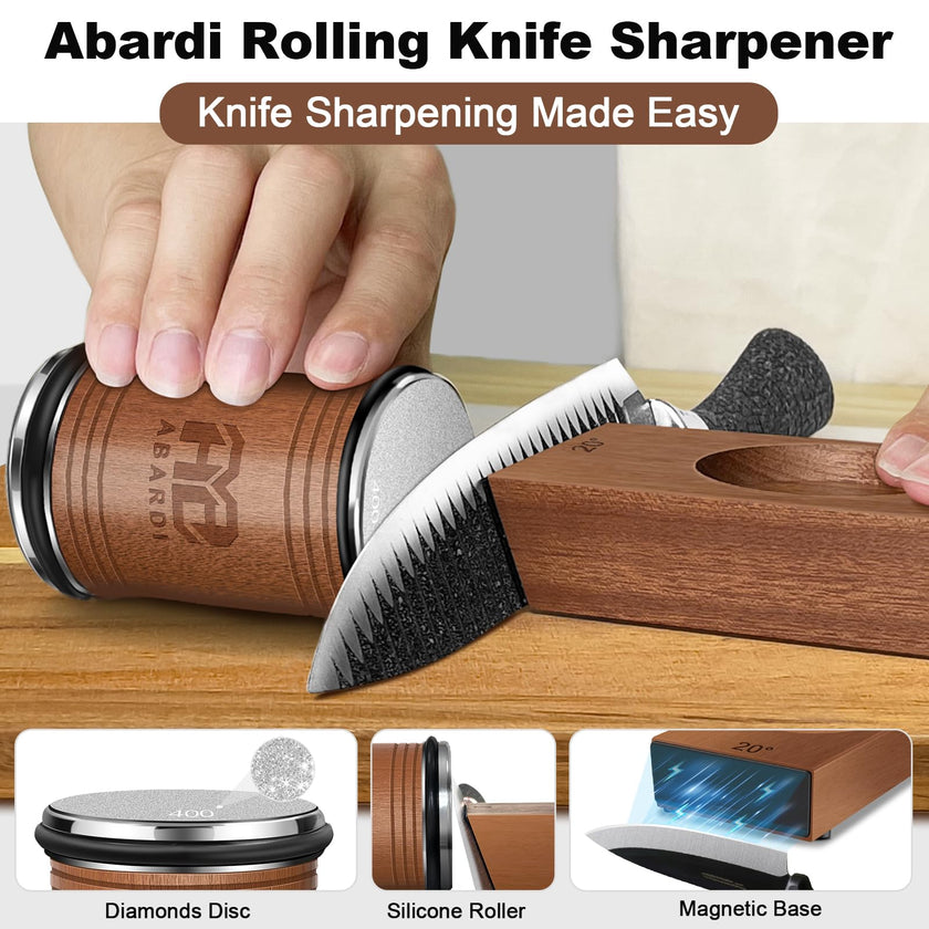 Abardi Rolling Knife Sharpener, Knife Sharpening with Diamonds Made Easy, Knife Sharpeners Kit with 15 & 20 Degree Magnetic Angle, Kitchen Gadgets Birthday Gifts for Men Dad Husband Fathers (Walnut) ﻿ 🍁 All In One Marketplace Canada