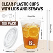100 Pcs Clear Plastic Cups with Flat Lids and Straws, 12 oz Disposable PET Iced Coffee Cups - Ideal for Ice Coffee, Smoothie, Juice, Lemonade, Cold Beverages﻿ 🍁 All In One Marketplace Canada