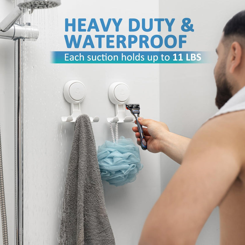 TAILI Shower Razor Holder Suction Cup, Vacuum Hanger Door Hooks for Shower Wall Towel Loofah Sponge Bathroom, Removable Waterproof, White, 2 Pack 🍁 All In One Marketplace Canada