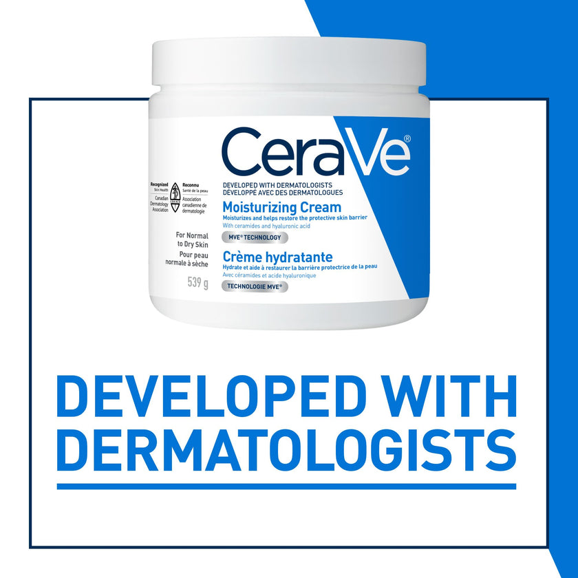 CeraVe Moisturizing Cream, Daily Face, Hands, & Body Cream Moisturizer for Dry Skin With Hyaluronic Acid and Ceramides for Women and Men. Sensitive skin, Oil-free, Non-comedogenic, Fragrance-Free, 539 Grams 🍁 All In One Marketplace Canada