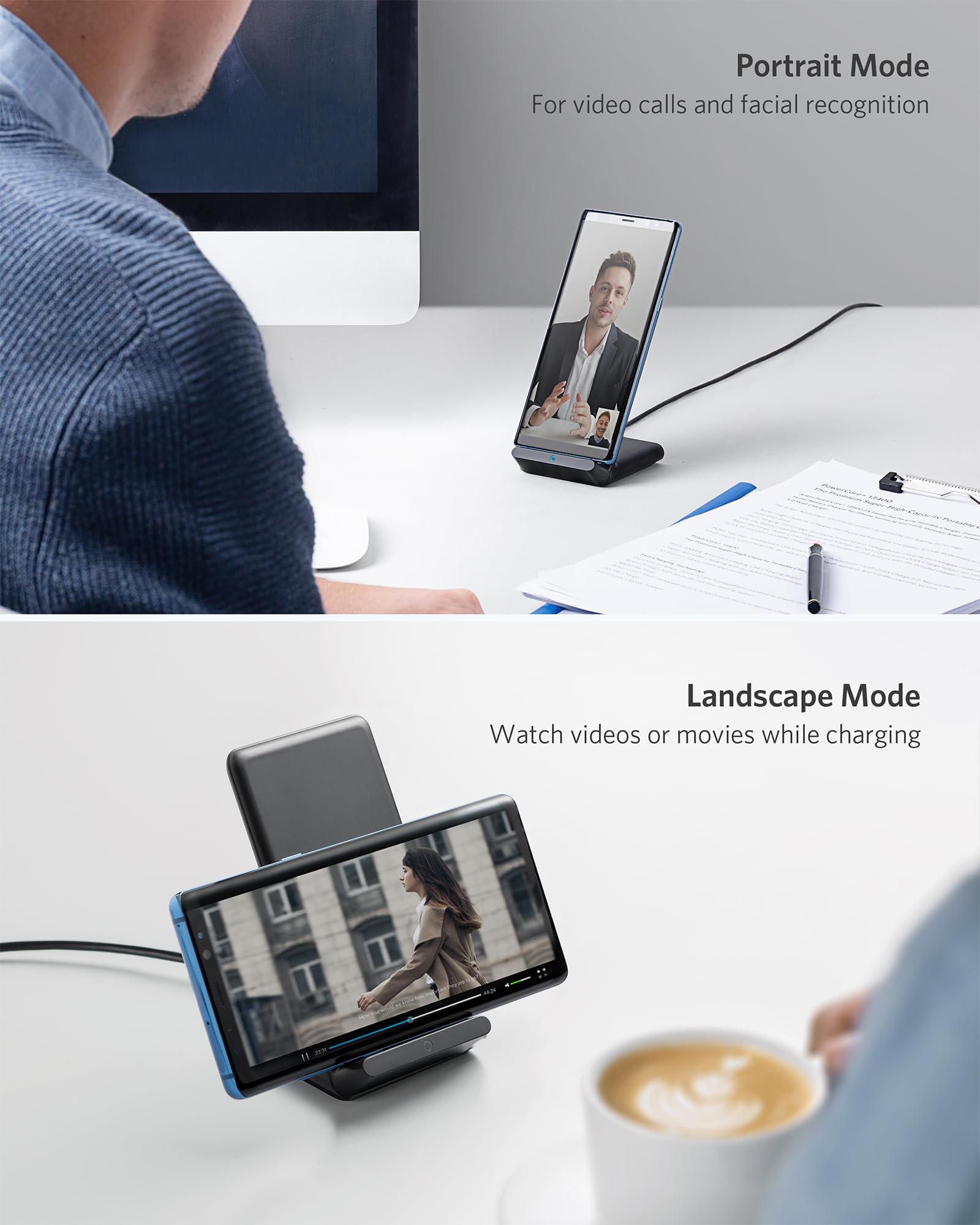 Anker 313 Wireless Charger (Stand), Qi-Certified for iPhone 15/14 / 13/12 / 11 / X / 8, 10W Max for Galaxy S23 / S22 / S21, Micro-USB (9V / 2A Adapter Required, Not Included) 🍁 All In One Marketplace Canada