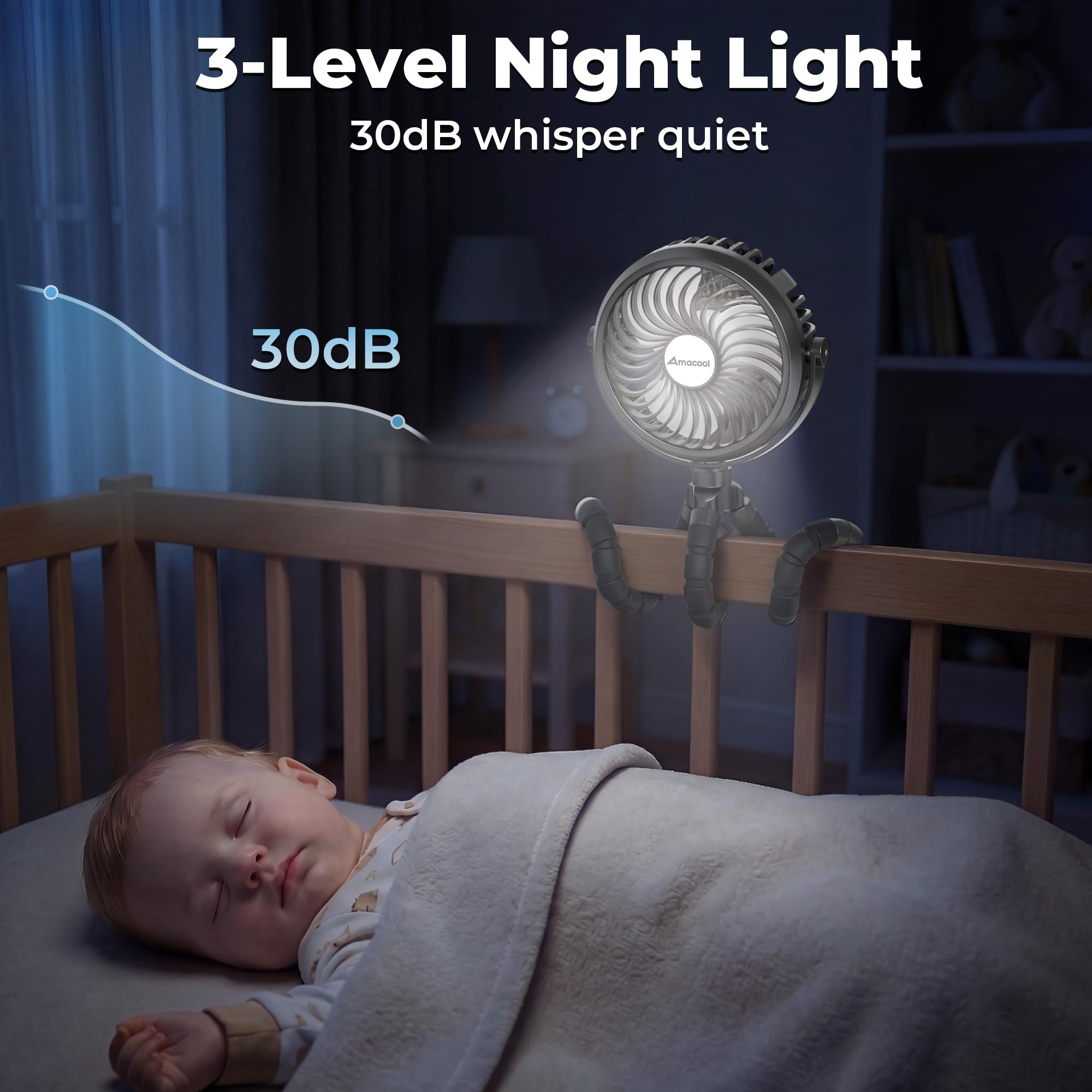 AMACOOL Battery Operated Stroller Fan Flexible Tripod Clip On Fan with 3 Speeds and Rotatable Handheld Personal Fans for Car Seat Crib Bike Treadmill 🍁 All In One Marketplace Canada