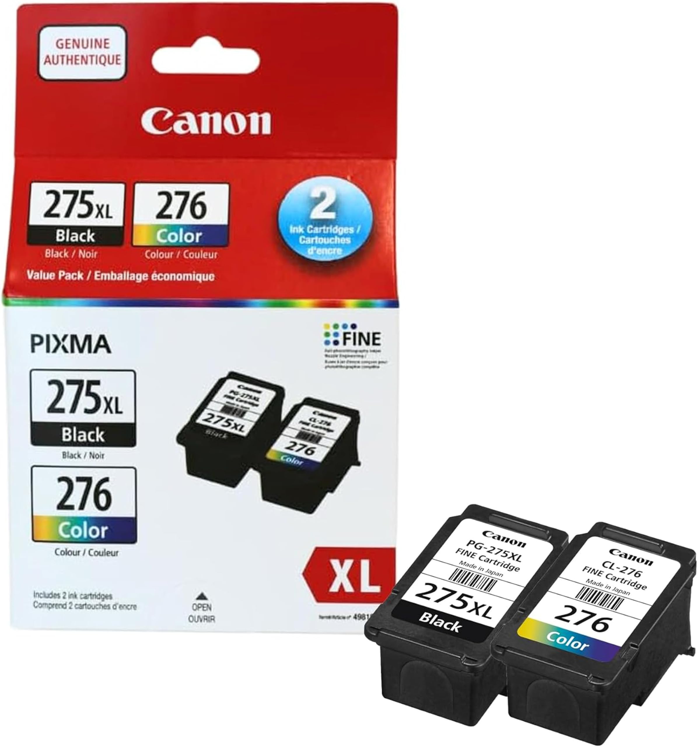 Canon Genuine Ink Cartridges PG-275XL Black/CL-276 Colour, High-Yield Value Pack (2 Count), Original Canon Printer Ink for PIXMA TR4720 / TS3720 / TS3520 Series Printers 🍁 All In One Marketplace Canada