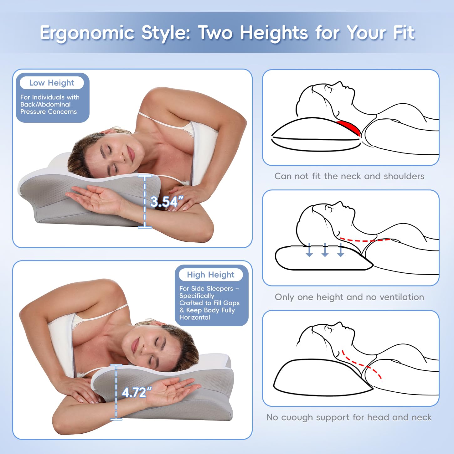 Missleep Cervical Neck Pillow,Memory Foam Pillows for Relieving Neck and Shoulder Pain, Neck Support Pillow for Side Sleepers, 2 Heights Ergonomic Pillow with Breathable Ice Silk Cover White 🍁 All In One Marketplace Canada
