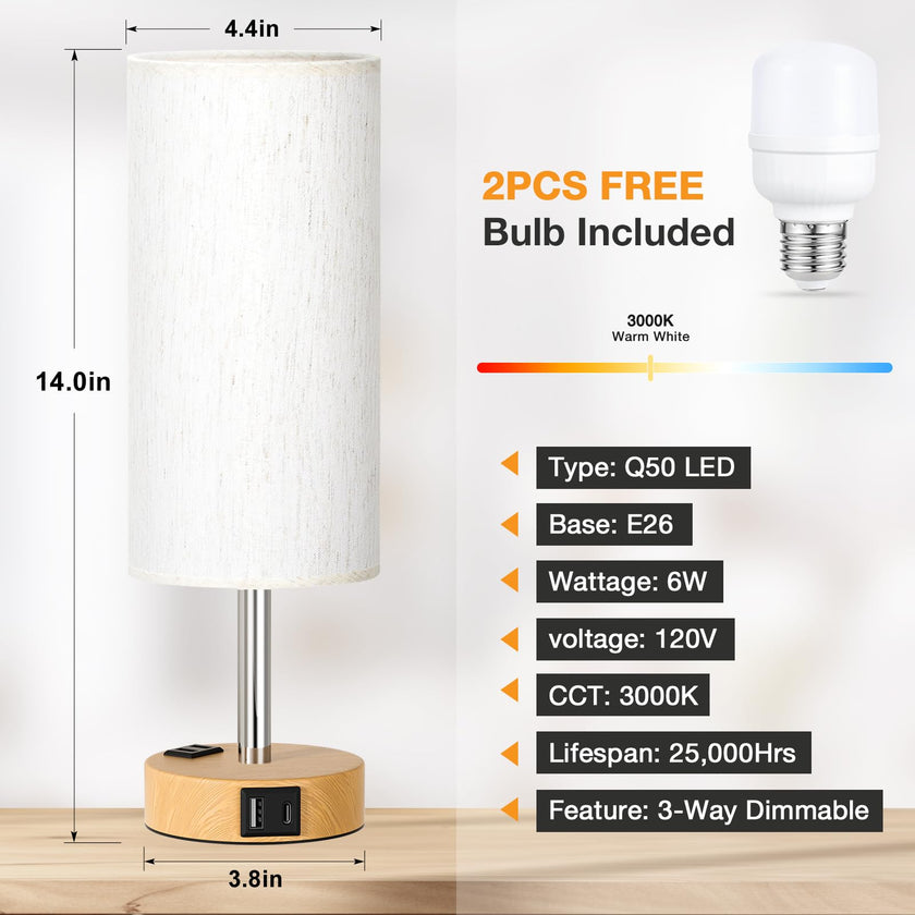 Table Lamp for Bedroom Set of 2 - Touch 3 Way Dimmable Bedside Lamps with USB C and A Ports, Night Lamp for Nightstand with AC Outlet, Desk Lamps for Living Room, Reading Room, Kids Room, Office 🍁 All In One Marketplace Canada