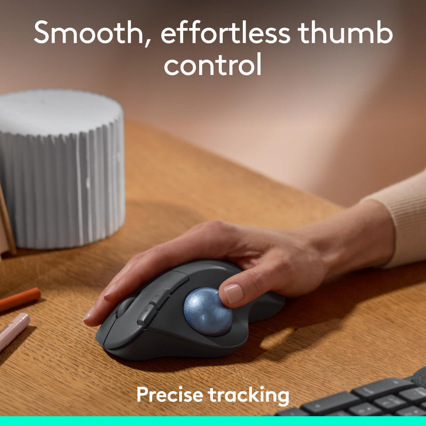 Logitech Ergo M575S Wireless Trackball Mouse, Wireless Ergonomic Mouse with Bluetooth and Encrypted Dongle, Comfortable Thumb Control, Precise and Smooth Tracking, for PC/Mac - Graphite Blue Ball 🍁 All In One Marketplace Canada