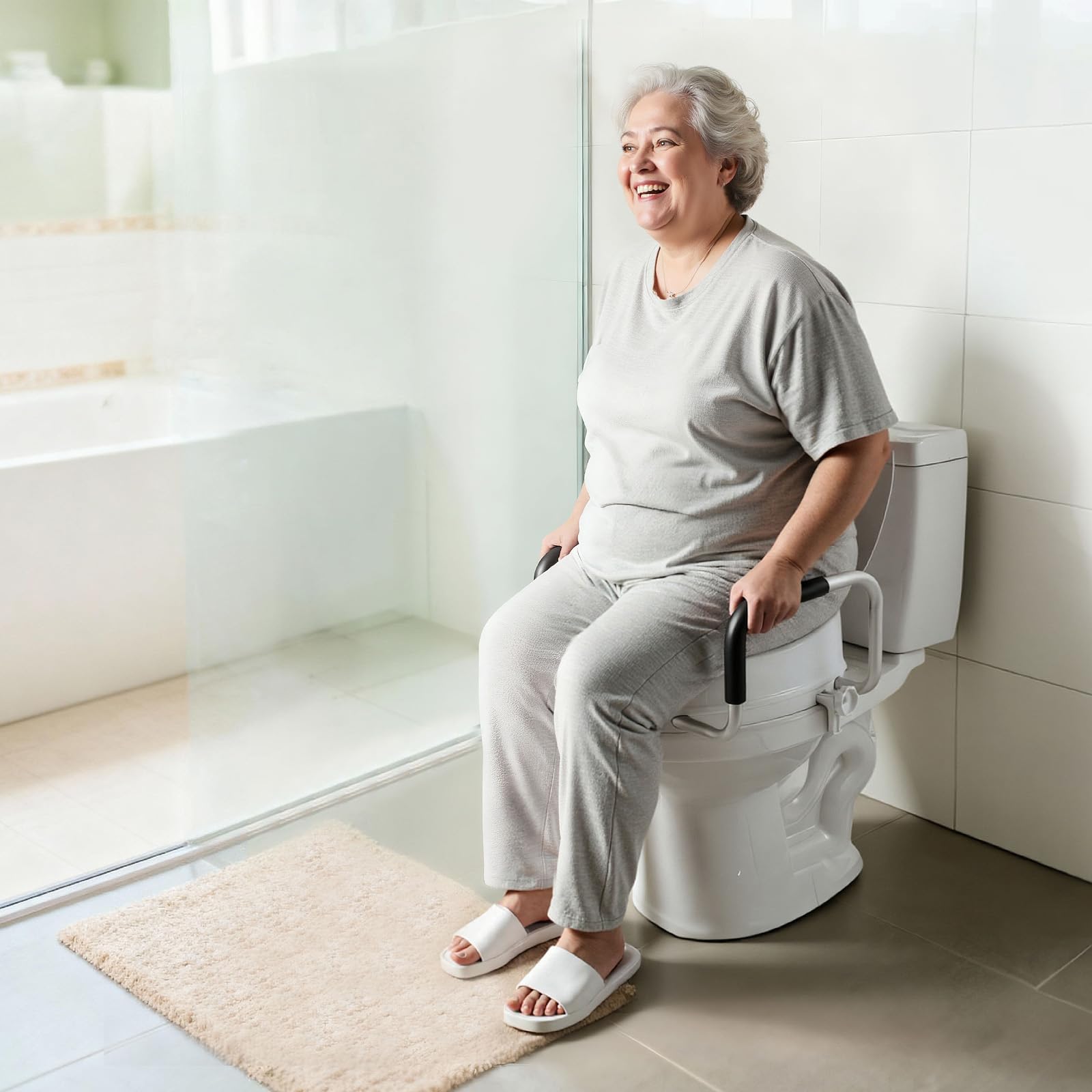 VEVOR Raised Toilet Seat with Arms, 300 lbs Load Capacity, 4-Inch Lift Height, Widened Commode Elevated Toilet Seat Riser with Padded Handles for Seniors, Elderly, Handicap, Disabled, and Adults Use 🍁 All In One Marketplace Canada