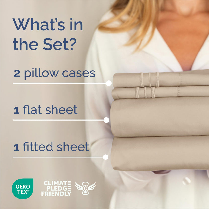 Queen Size 4 Piece Sheet Set - Comfy Breathable & Cooling Sheets - Hotel Luxury Bed Sheets for Women & Men - Deep Pockets, Easy-Fit, Extra Soft & Wrinkle Free Sheets - Cream Oeko-Tex Bed Sheet Set 🍁 All In One Marketplace Canada