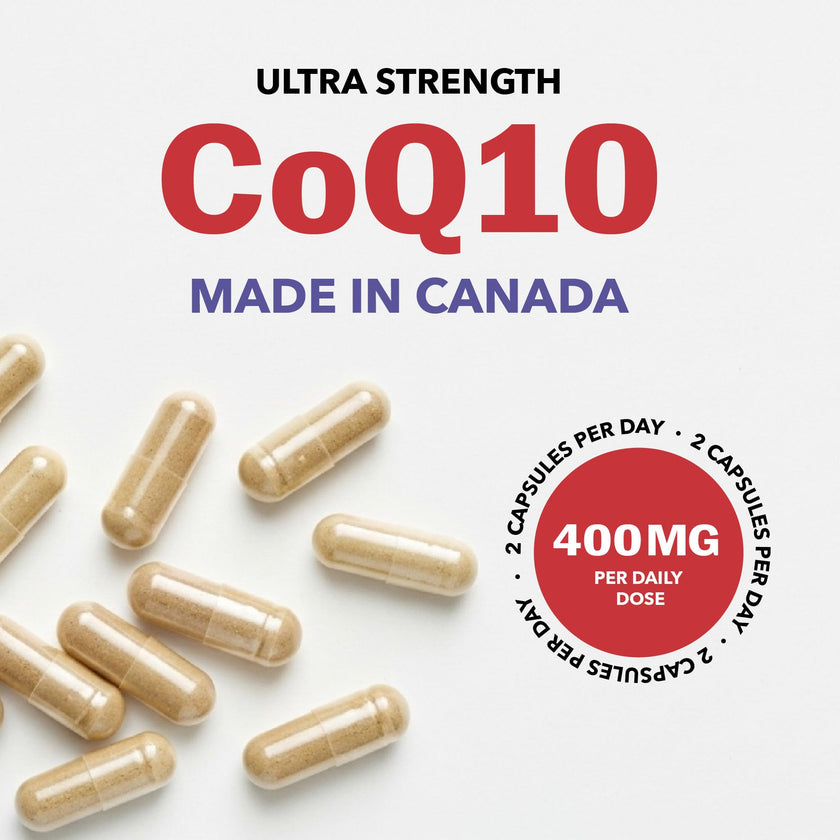 CoQ10 Supplement | Ultra Strength 400MG Per Daily Dose | Migraine, Headache & Heart Health Support | Coenzyme Q10 to Reduce Migraine Frequency & Support Cardiovascular Health | Made in Canada & Non-GMO | 30 Day Supply | 60 Ct