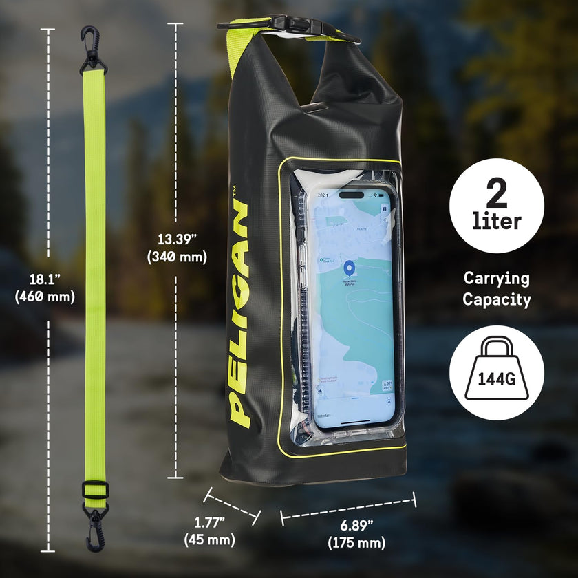 Pelican Marine IP68 Waterproof Dry Bag 2L w/Phone Pouch/Case - Black/Yellow 🍁 All In One Marketplace Canada
