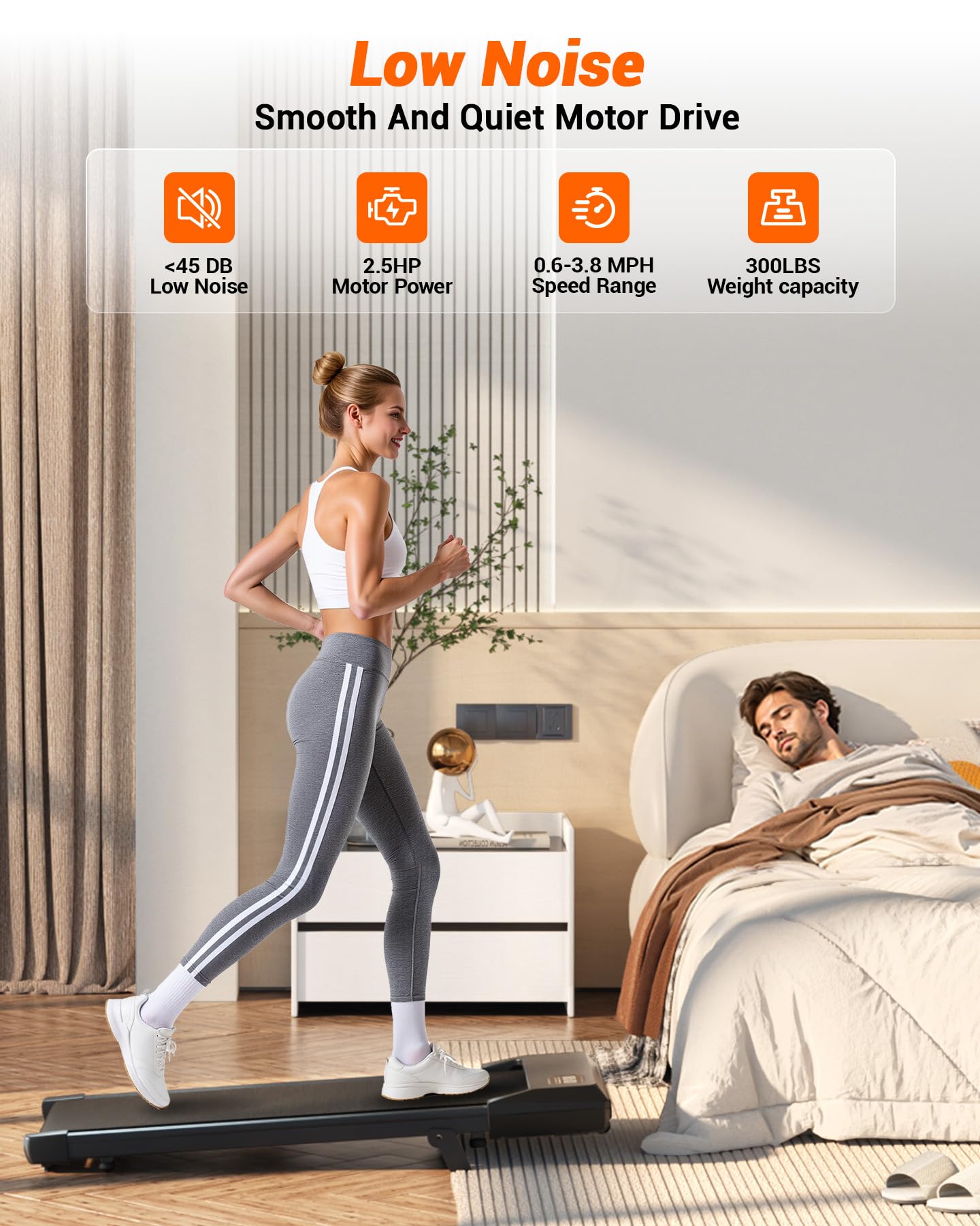 MJWW Walking Pad with 6% Incline, No-Assembly Under Desk Treadmill, 2.5 HP Quiet Motor, APP & Remote Control, LED Display, 300 lbs Capacity for Home/Office 🍁 All In One Marketplace Canada