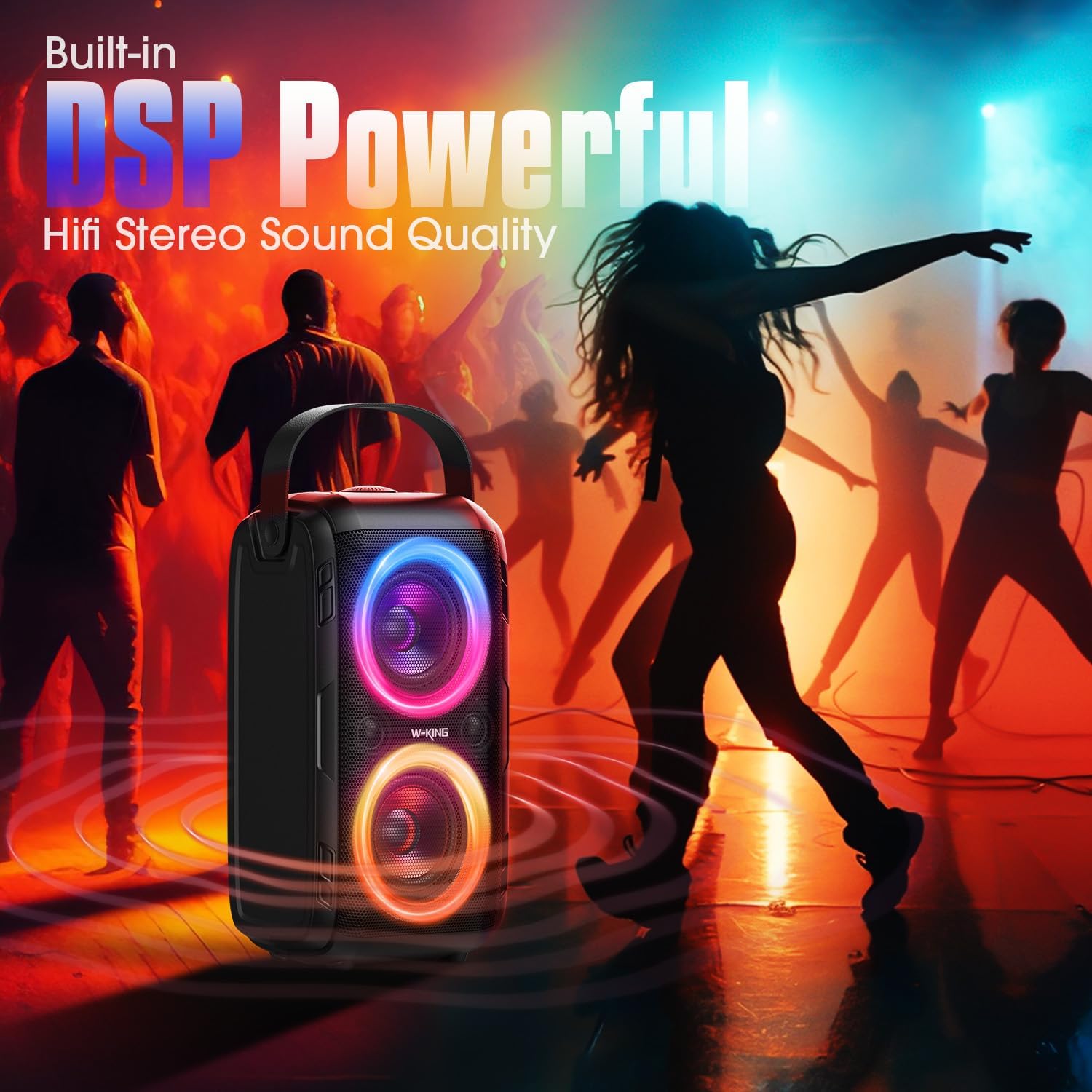 W-KING Bluetooth Speaker Loud, 180W Peak Party Portable Outdoor Haut Parleur Speaker Wireless Boom Box/4 Drivers(2 * 4.04’’ Woofer)-80W Deep Bass Tube, Huge 115dB Sound, Lights/IPX5/EQ/24H/USB/TF/AUX 🍁 All In One Marketplace Canada