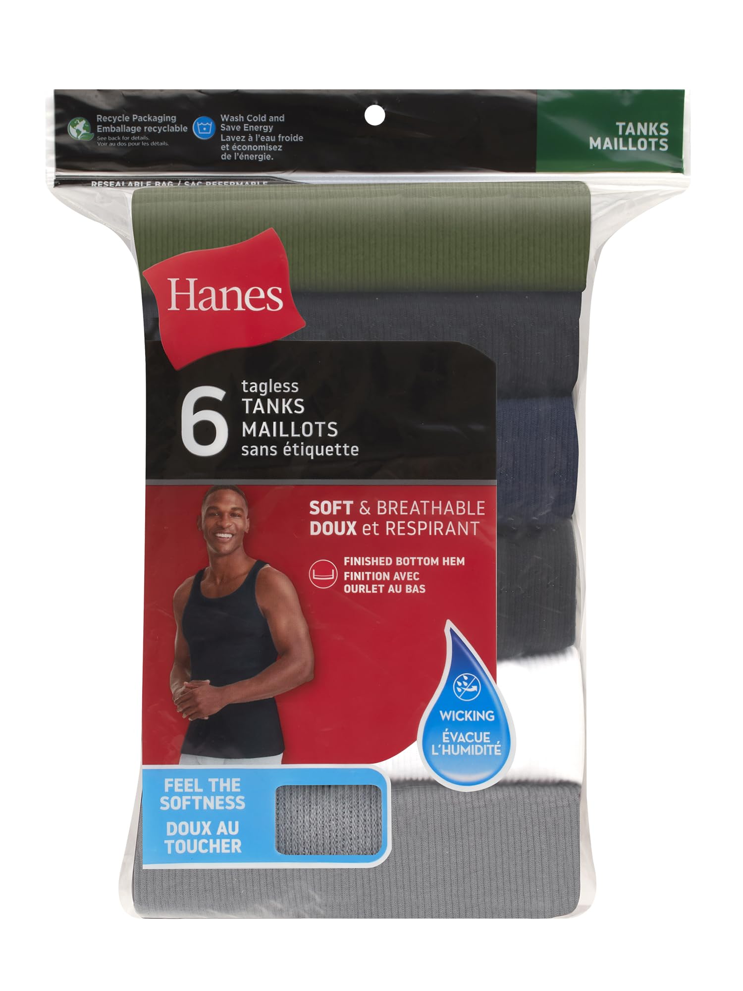Hanes Men’s Ribbed Tank, Cotton Undershirt Tank, 6-Pack, Assorted, Size Small 🍁 All In One Marketplace Canada