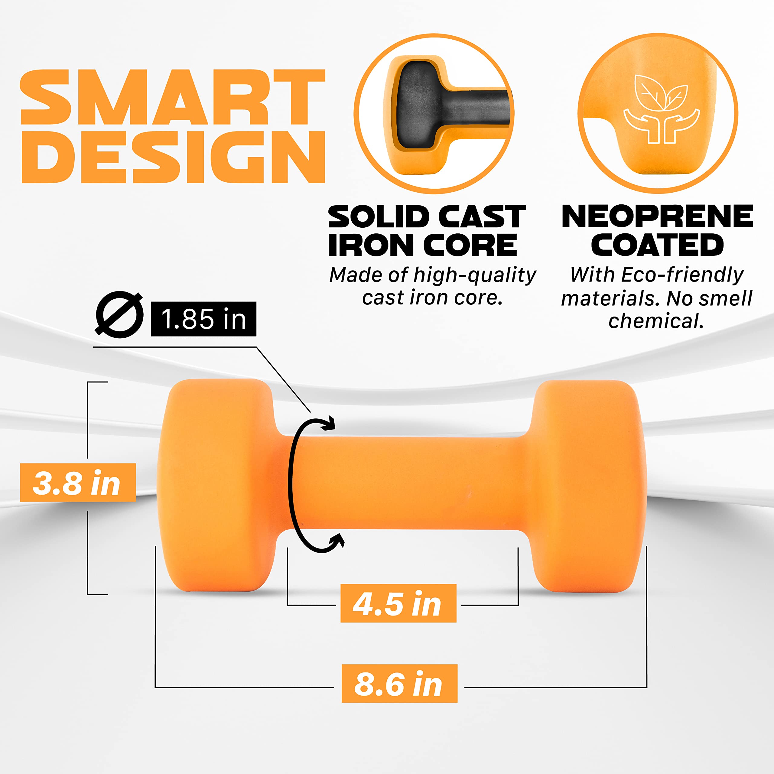 Yes4All Dumbbell Neoprene, poids et haltere, Weight Set, Hand Weights for Women, Dumbbells Pair, Free Weights (D. Orange - 15lbs) 🍁 All In One Marketplace Canada