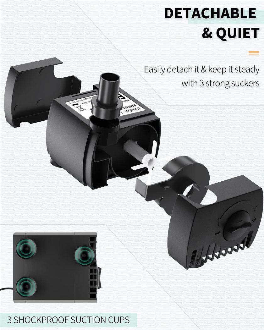 Pawfly Aquarium 80 GPH Submersible Water Pump 4 W Compact Quiet Pump with 2.6 ft. High Lift for Indoor Buckets Fish Tanks and Fountains up to 50 Gallons 🍁 All In One Marketplace Canada